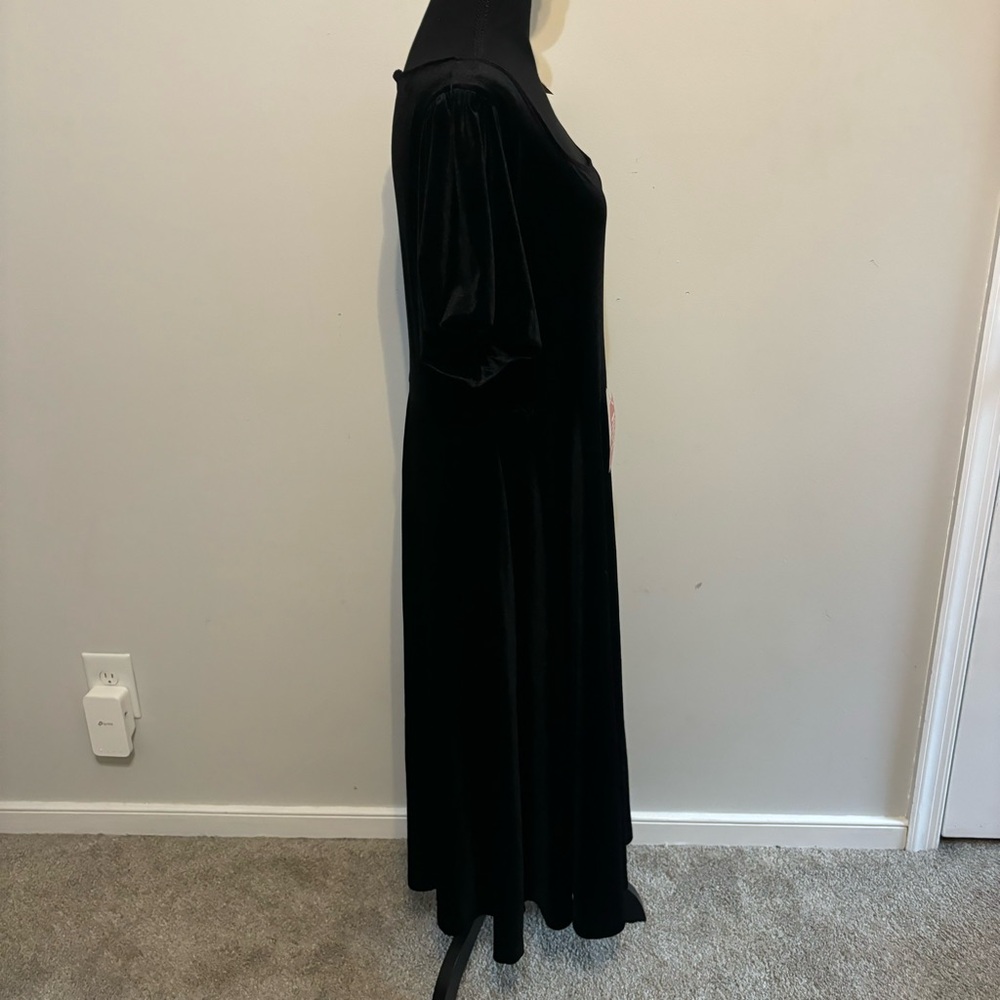 Ivy City Co Cleo Dress Black Velvet Velour Maxi Dress with Puff Sleeves XL - Picture 6 of 7